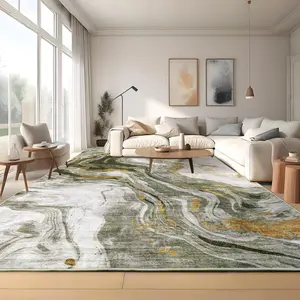 GARVEE Large Area Rugs 10x13 Modern Abstract Rug with Marble Swirl Pattern, Neutral Abstract Rugs for Farmhouse, Stain-Resistant Low Pile Floor Cover for Bedroom Living Room Office, Green