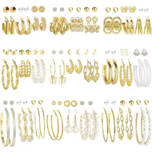 54 Pairs Gold Hoop Earrings Set for Women Multipack, Boho Fashion Statement Stud Hoop Earring Pack Butterfly Shaped Assorted Small Big Earrings for Jewelry
