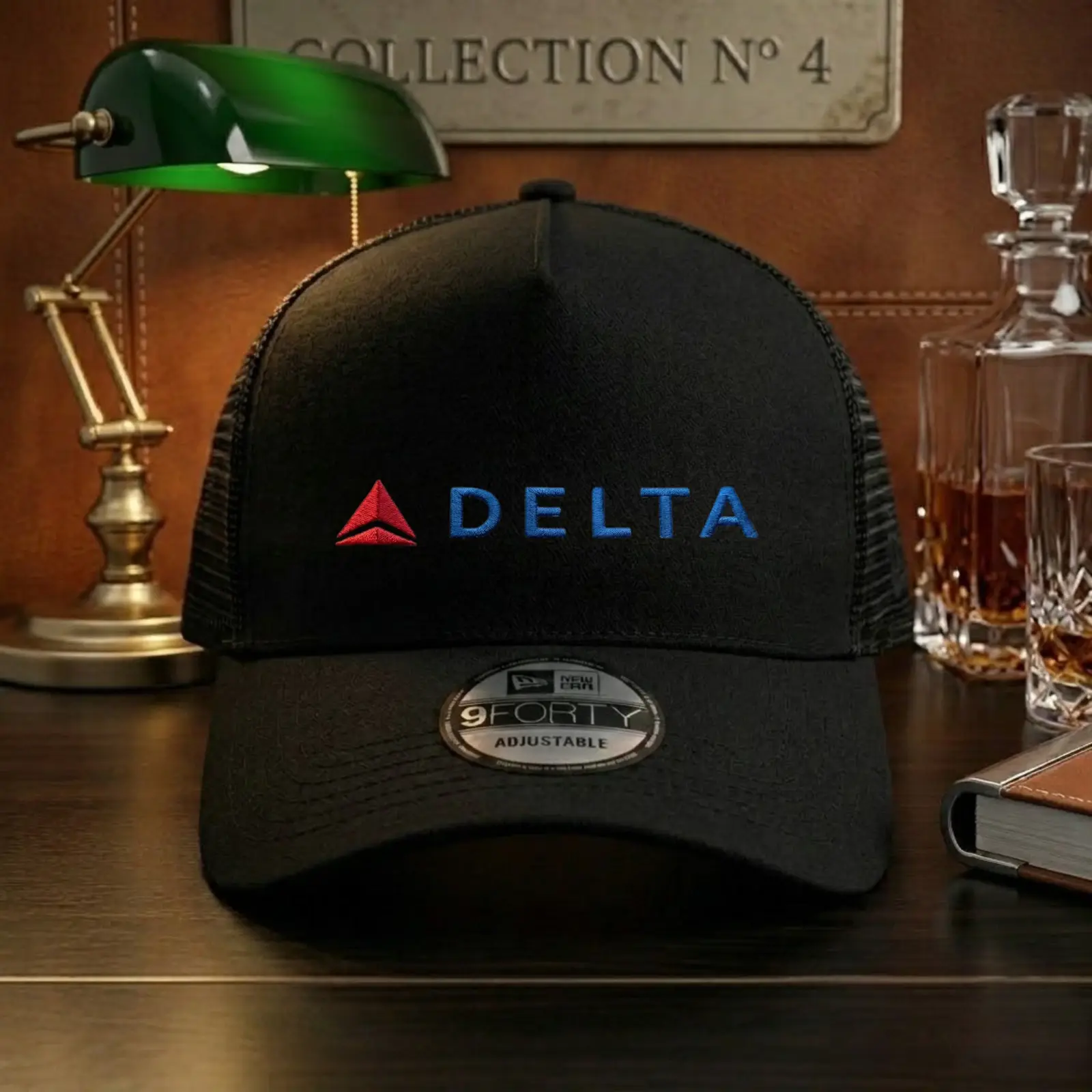 Delta Airlines Embroidered Logo Black Trucker Hat Mesh Back Adjustable Cap