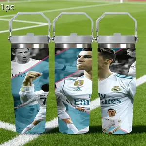 1pc 30oz Portable stainless steel insulated cup, Vacuum insulated tumbler, with carrying handle & straw, keeps drinks hot/cold, hiking and holiday gifts