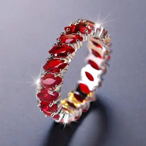 A Dazzling Cubic Zirconia Lady's Eternal Ring, A Red and White Lady's Ring, Bohemian-style Wedding Party Bride's Accessory, Engagement Banquet Cocktail Party Anniversary Ring