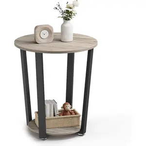 Round Side End Table, 2-Tier Accent Bedside Table with Storage Shelf, Easy Assembly, Nightstand for Small Spaces, Living Room, Bedroom