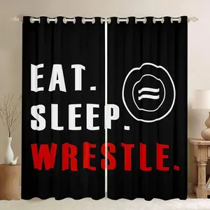 Wrestle Decorative Curtain, Sports Theme Window Curtain for Bedroom Living Room, Wrestling Decor Blackout Bedroom Window