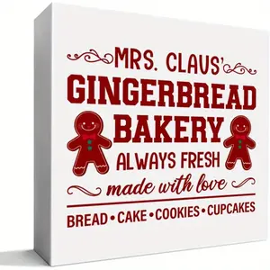 Christmas Decor Sign, Christmas Gingerbread Table Decor Kitchen Bakery Decoration, Christmas Holiday Xmas Home Office Desk Decor Sign, Made With Love 5x5 inch