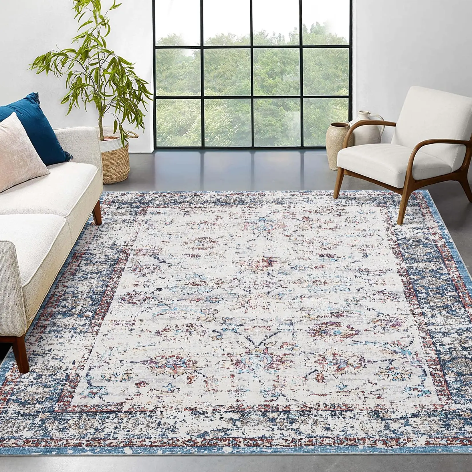 【GARVEE】Large Area Rug 10x13 Vintage Style, Washable, Stain Resistant, Low Pile Soft Touch Carpet for Bedroom, Apartment, Living Room, Multi-Color Indoor Floor Cover