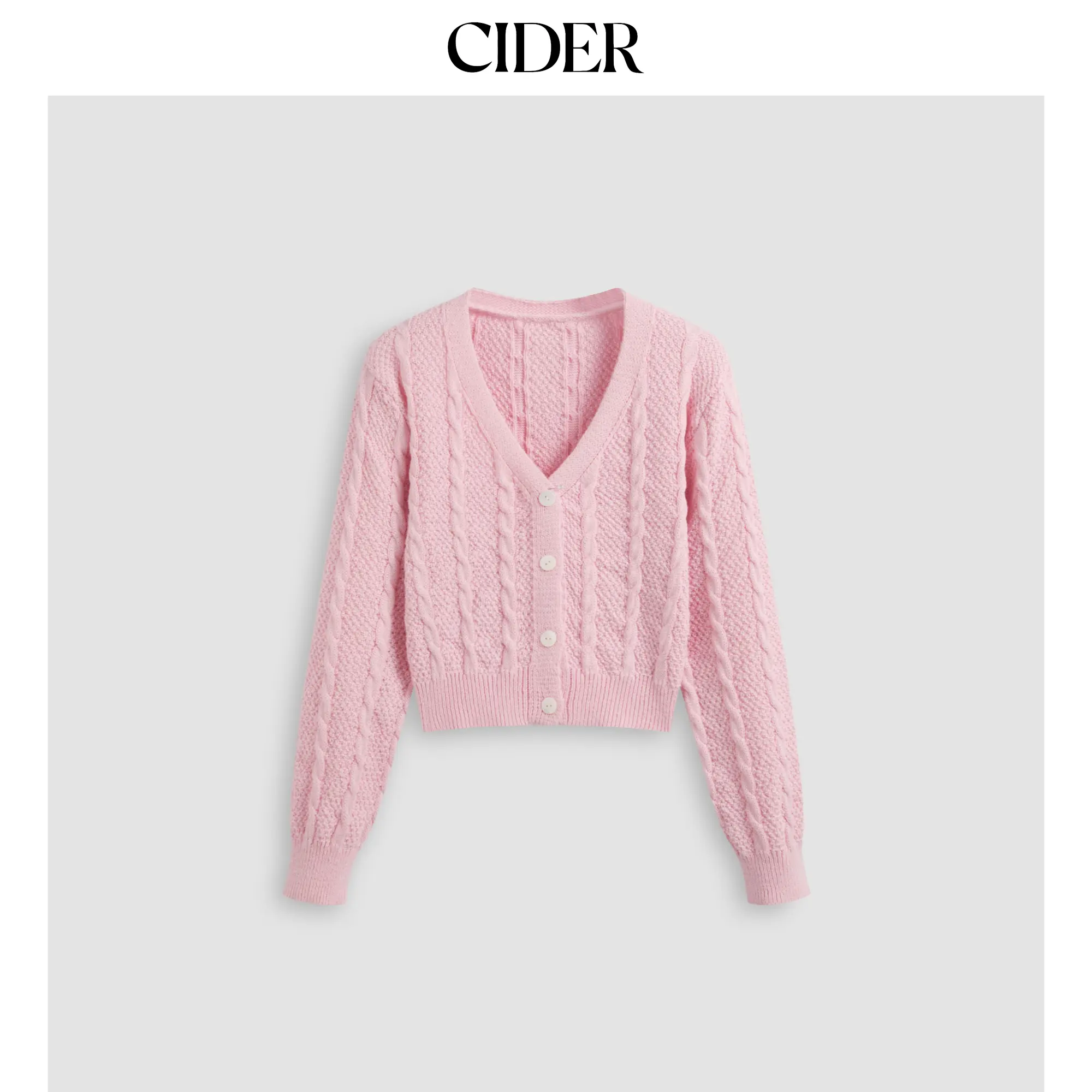 Cider Women's V-Neck Cable-Knit Cardigan Sweater, Casual Long Sleeve Button Down Knitwear for Layering, Tops, Basic