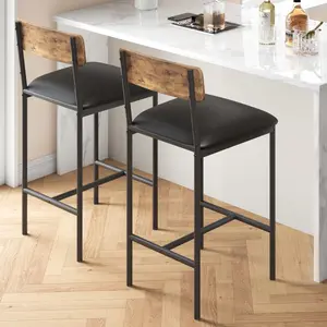 Bar Stools Set of 2, Counter Height Bar Stools with Back & Upholstered Wider Seat, 25.5" Kitchen Barstools with Footrest for Kitchen Island, Bars Counter, Easy Assembly, Retro Brown