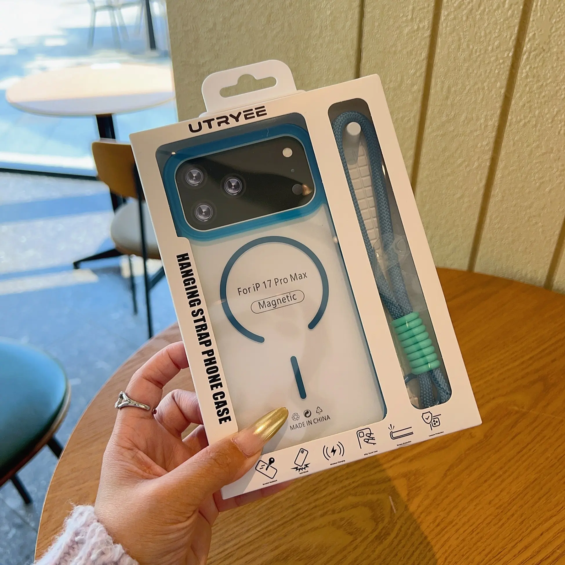 Blue with lanyard and packaging