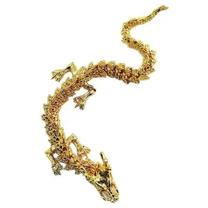 Alloy Five-Claw Gold Dragon Figurine, Adjustable Hands, Feng Shui Decorative Statue for Home Office Desk Decoration, Home Decor Ornaments