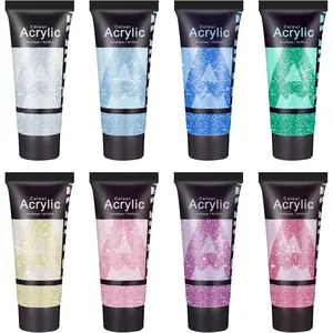 Galaxy Glitter Acrylic Paint Set - 8 Twinkle Iridescent Colors 0.71 Fl Oz / 21ml Tubes Sparkling Art Paints for Mother's Day Crafts Decor Non-toxic Painting Supplies for Artists
