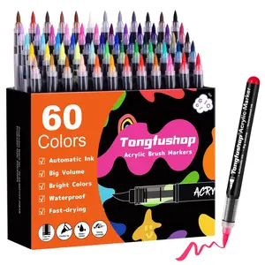 Tongfushop 60-PCS Acrylic Paint Markers Water Based with Automatic Ink Control System Brush Tip for Rock Wood Canvas Glass Egg Vibrant Opaque Non Toxic Ink diy craft ceramic coloring Alcohol Based Markers Set Dual Dual-Tip