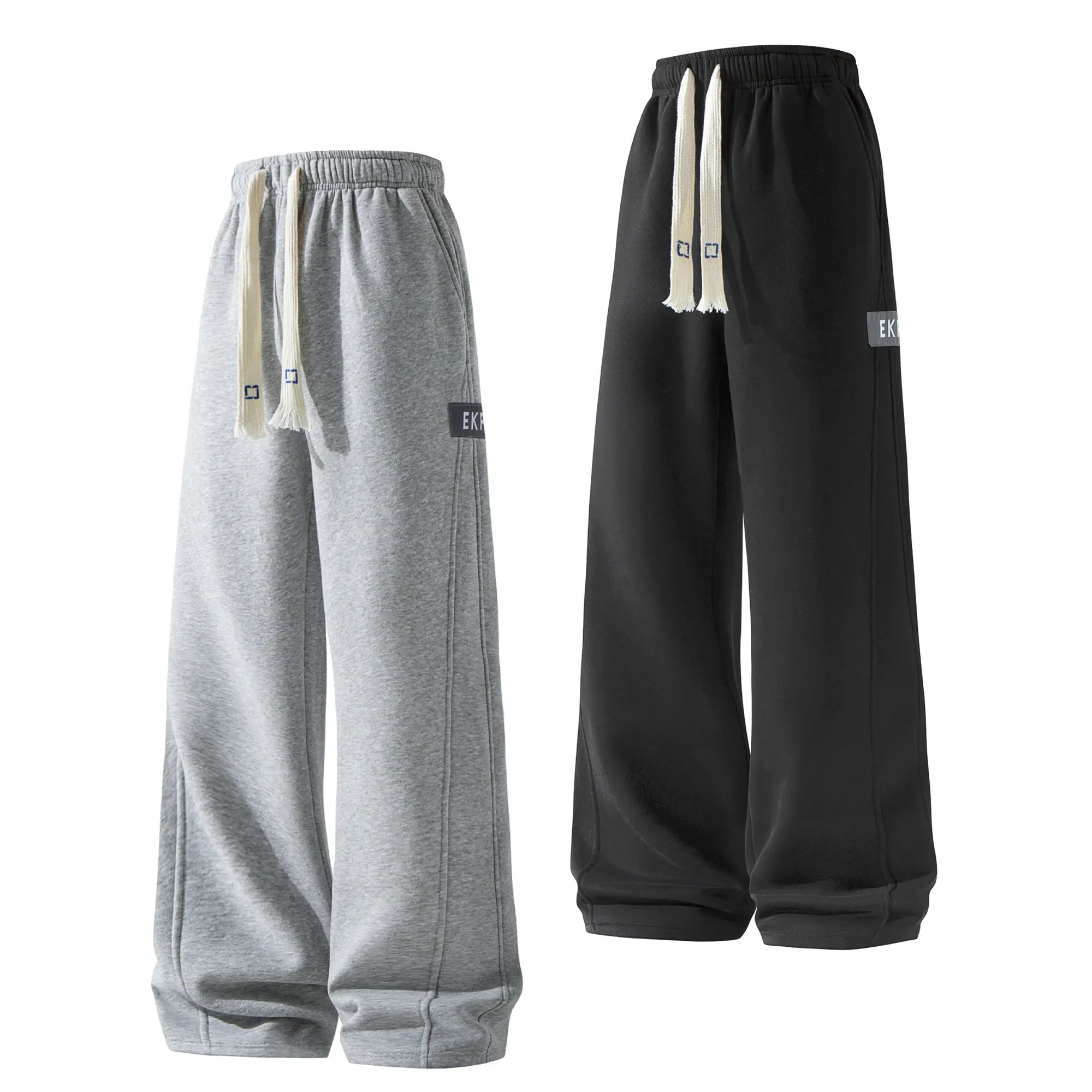 Men’s two-pack autumn relaxed straight-leg sweatpants, solid color high-waisted straight-leg casual pants