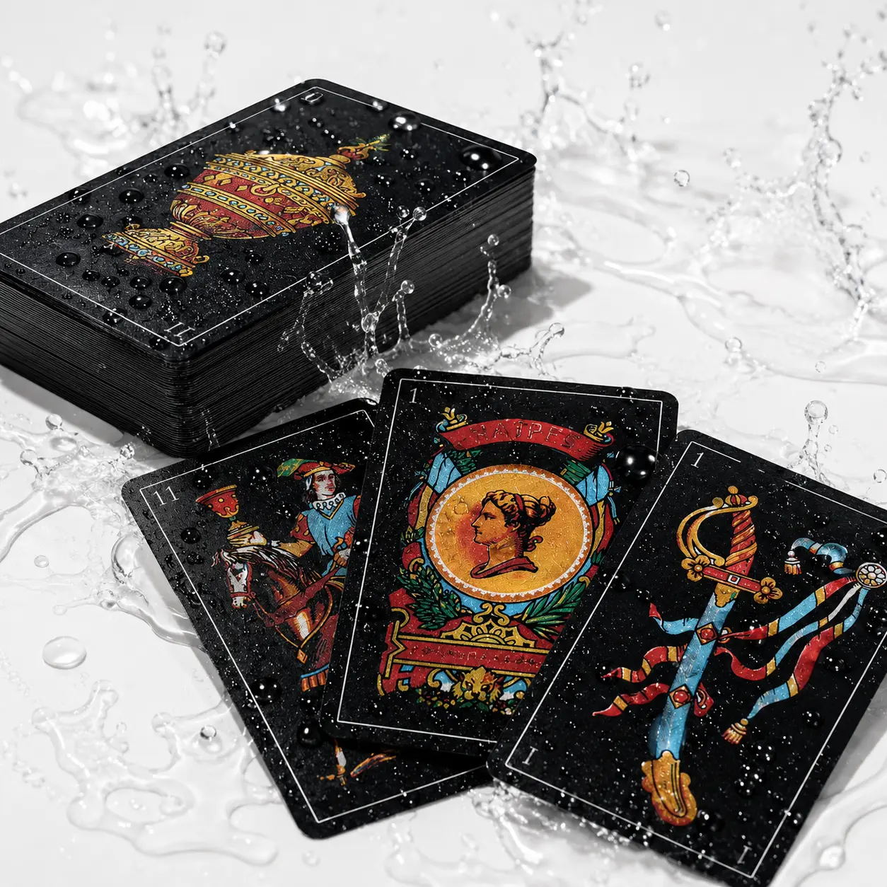 Waterproof Black Spanish Playing Cards, Baraja Española Card Game Deck for Brisca, Mexican & Puerto Rico Style Games