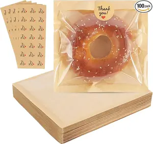 100pcs Cookie Bags with Seal 7.5x7.1 inch Heat Sealable Grease Resistant Baked Goods Packaging Cookie Bags.