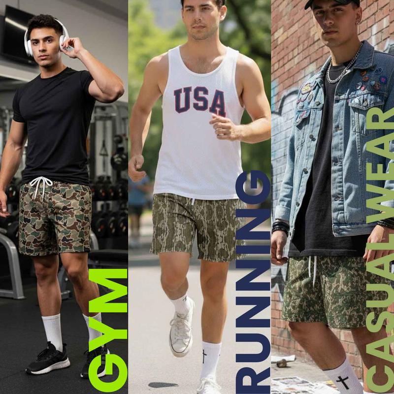 Pack 3 Camo Hunting Season Shorts  - 5 Inch Inseam Camo Mesh Design for Men & Women Ideal Gym Wear Streetwear Running wear & Gifts Breathable & Comfortable