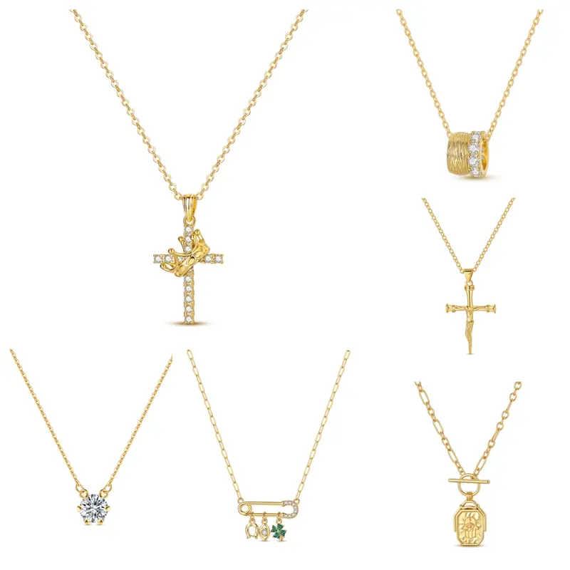 MULA 14K gold-plated 925 sterling silver necklace, hypoallergenic, exquisite stackable jewelry, cute four-leaf brooch, vintage Hamsa's hand, sparkling cubic zirconia crown cross necklace, the perfect gift for girls and women.