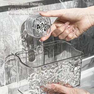 Punch-Free Wall-Mounted Suction Cup Storage Box, Cosmetic Organizer & Bathroom Rack, Space-Saving Design, Easy Install Solution