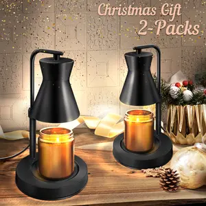 2 PCS Dimmable Candle Warmer Lamp with Timer, Height Adjustable Electric Candle Wax Warmer, Christmas Birthday Gifts for Women Mom, House Warming Gifts New Home Room Decor, Black Solid Metal Base,Valentine's Day Gift