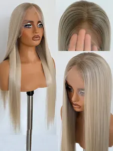 Long Blonde Brown Ombre Wig Synthetic Lace Front Wig Middle Part 13X4 Lace Front wigs Blonde Wigs for Women Cosplay Party Ready to Wear