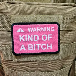 pink Warning kind of a b patch 2"x3" removable morale patch with hook and loop backing