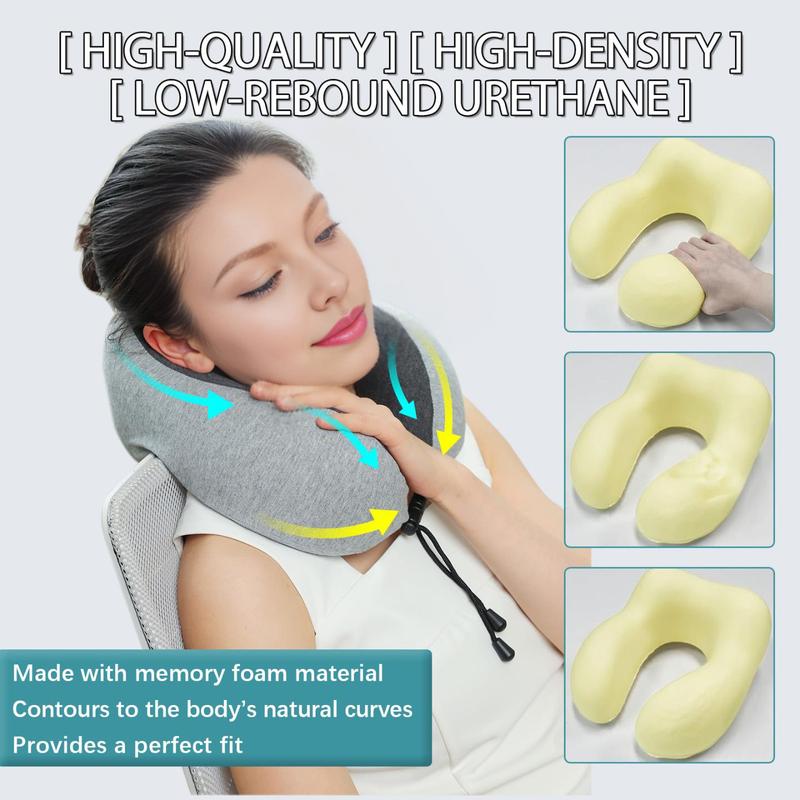 Travel Neck Pillow | Memory Foam Neck Pillow, New Portable U-Shaped Pillow with Neck Support, Breathable & Washable Cover, Compact for Plane, Office, Bus, Train, Sofa, Nap–Includes Storage Bag