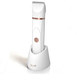 Bikini Trimmer Women - Wet/Dry Body Shaver Groomer, Replaceable Ceramic Blade Heads, USB Recharge Dock & Nosetrimmer Head Heads, Waterproof Male Hygiene Razor, White