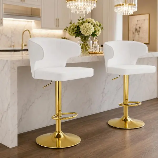 Bellemave  2 pieces Modern rotating adjustable bar chair, PU leather belt backrest swivel chair, suitable for kitchen bar counter and dining room, adjustable height, capable of bearing 300 pounds