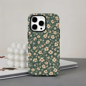 [Dual Layered Case] Tough, Dual Layered 2-In-One Film Spring Little Daisy Flowers Pattern Green Case |     for iPhone 16, 15, 14, 13, 12, 11, Plus, Pro, Max, Durable, Drop-proof, Perfect Birthday Wedding Gifts for Friends F Compatible with Samsung Galaxy