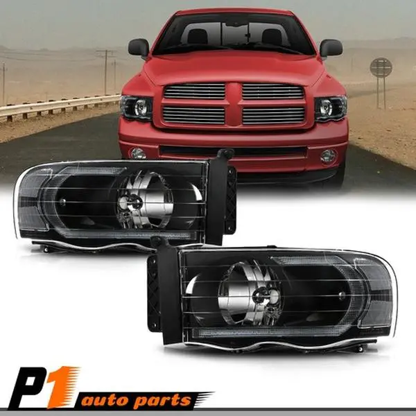 LED Headlight with Black Housing & Amber Lighting, Factory Direct Pair Set Fit for 02-05 Dodge Ram 1500, 2500, 3500 Models