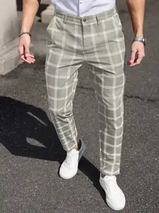 Men's Plaid Checked Nine-Inch Suit Pants, Summer Commute Daily Business Casual Long Pants, Versatile Drop Waist Design