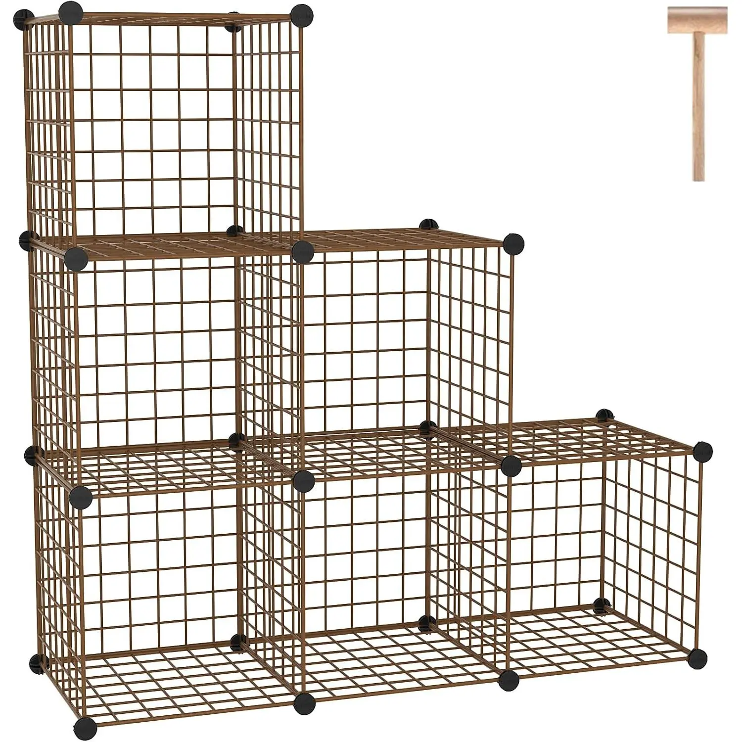 6-Cube Modular Shelves - Durable Industrial ABS & Synthetic Metal-Plastic Wire C-Grid Expandable Cubby Storage System Shelf, 36.6"L x 12.4"W x 36.6"H Brown Indoor Furniture for Bedroom, Kitchen, 22 lbs per Cube, UWCS3006R