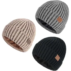 3 Pack Winter Beanie Hats for Men and Women Thick Thermal Plush Lined Warm Knit Hats for Cold Weather