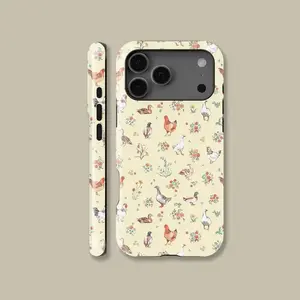 Farm Animal Floral Design Smartphone Case - Cellphone Shell Accessories, Handheld Countryside Chicken Duck Cover for iPhone 17/16/15/14/13/12 Pro Max