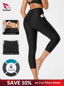 BALEAF Women's 20" High Waisted Swim Pants Long Swim Capris UPF50+ Swimsuit with Liner and Pockets Quick Dry Water Resistant Modest Tankini Bottoms Stretch Breathable Tummy Control Design for Swimming Beach Pool Summer Outdoor Multi Purpose #Summervibes