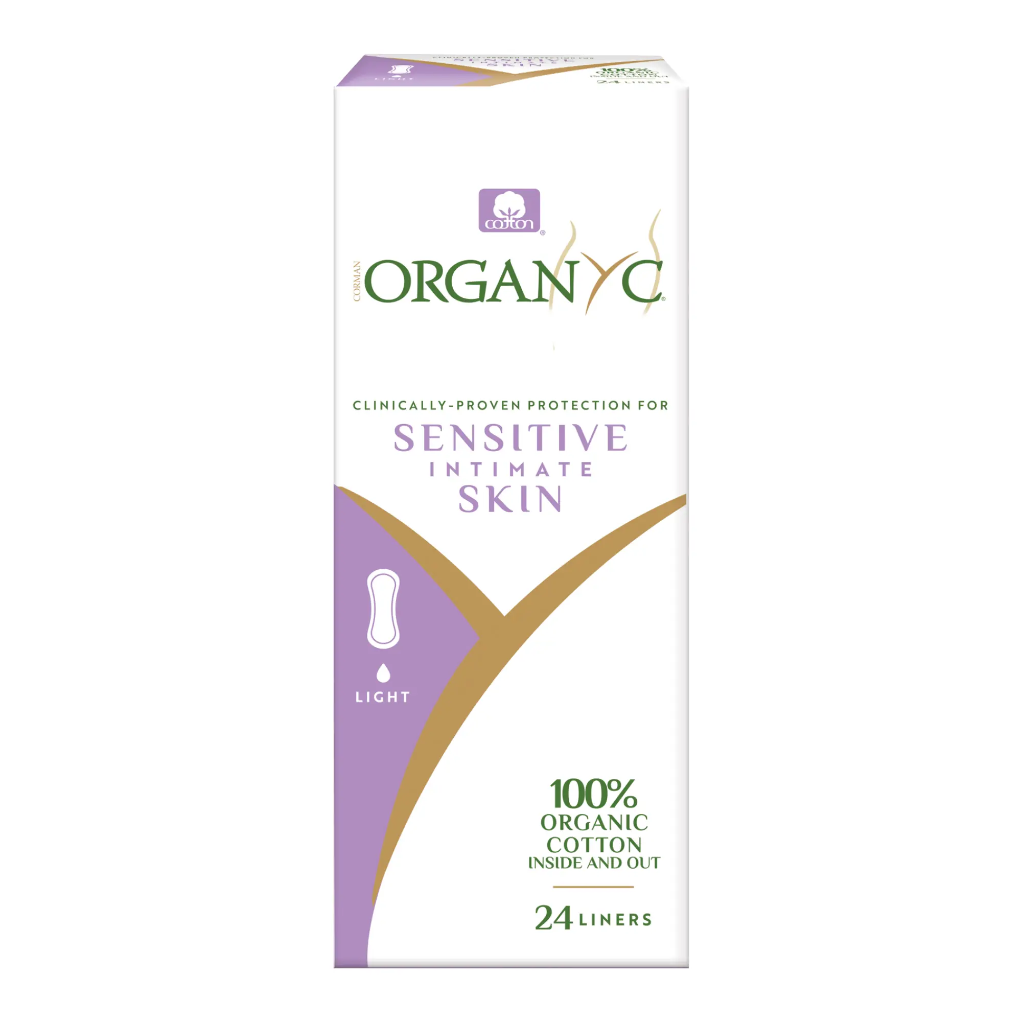 Organyc Unscented 100% Certified Organic Cotton Flat Panty Liner - For Women's Sensitive Skin, Light Flow+, 24 Count