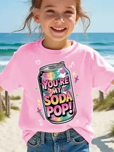 Toddler Kids "You're My Soda Pop!" Retro Soda Can Graphic T-Shirt - Cute Pink Short Sleeve Cotton Tee for Girls