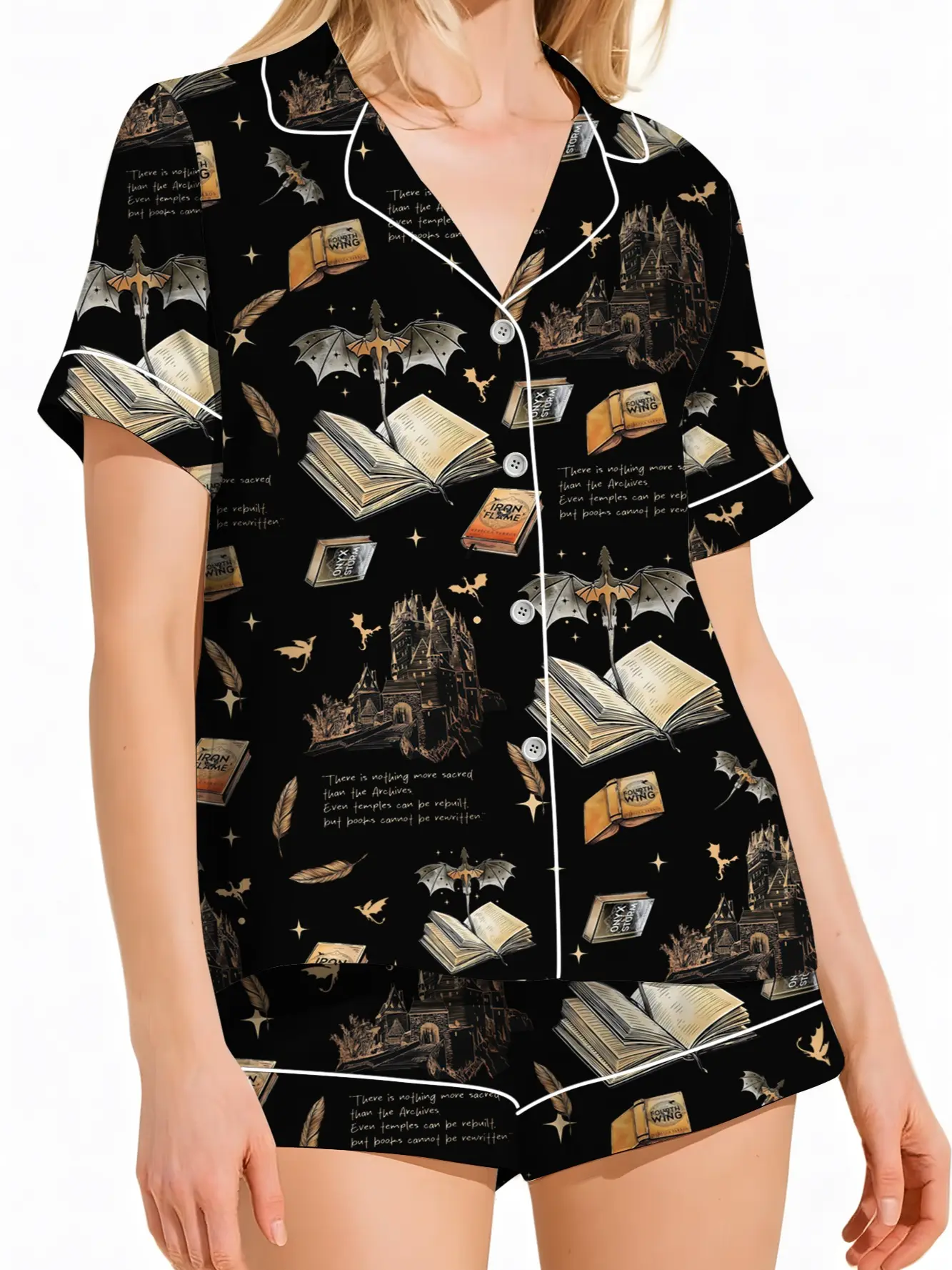 Bookish Castle Pajama Set, Cozy Book Lover Sleepwear, Romantasy Nightwear, Fantasy Pajamas Gift for Readers, BookTok Pajamas