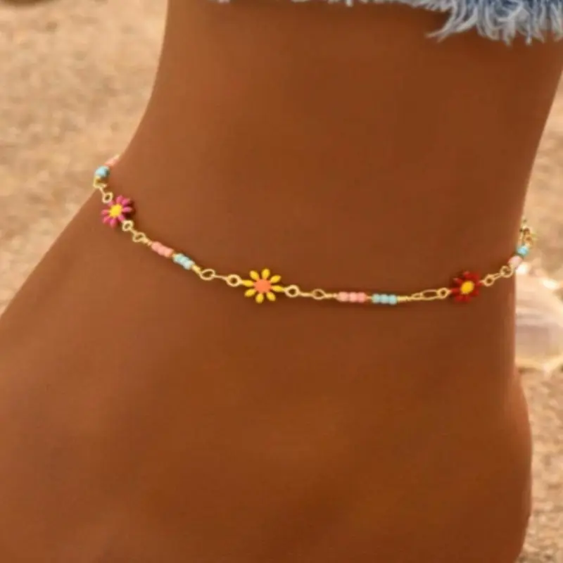 Boho Style Flower Design Adjustable Length Anklet for Women, Fashion Jewelry for Parties and Daily Wear, Trendy Versatile & Exquisite Jewelry for Birthday Gift, Fashionable Accessories