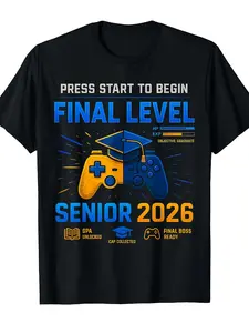 Men's Senior 2026 Gamer T-Shirt - Retro Gaming Senior Year 2026 Design, Comfortable Casual Fit for Back to School, Graduation Party Outfit & Casual Attire - Funny Class of 2026 Tee for Gamers (Digital Print)