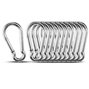 Small Carabiner Clip Hooks, 10pcs 1.57 inch Carabiners Heavy Duty, 304 Stainless Steel Spring Snap Hook Fits Camping Hiking, Metal Clips for Rope Chain Keychain Keys Rings