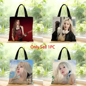 singer lively energetic i-dle Yuqi Storage Bags Canvas Bags Series Print Bag Lightweight Shoulder High Appearance Large Capacity Minimalist  Soft Fabric Bag Shopping Bags