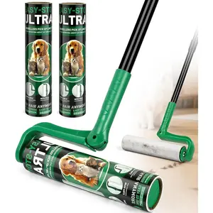 10" Large Extra Sticky Lint Roller for Pet Hair, Long Handle Floor Roller with Big Refills for Cleaning Carpets, Cars, Furniture and Clothing, Green