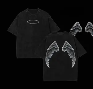 valentine shirts Y2K Gothic Halo Wing Hoodie – Dark Vintage Oversized Hoodie | Washed Halo & Wing Graphic T-Shirt | Grunge Streetwear Aesthetic