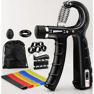 This 10-in-1 grip strength trainer kit builds forearm muscle and speeds up recovery.Includes an adjustable hand gripper, finger stretcher, ring, stress ball, and 5 resistance bands.