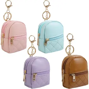 4Pcs Mini Backpack Keychain,Cute Cosmetic Bag for Women,PU Leather Makeup Bag Key Pocket Lipstick Bag Card Holder Data Cable Organizer Zipper Pouch