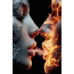 1PC 5D diamond painting 2D flat printing Diamond Painting Kit Fire and Ice Couple Portrait DIY Home Decor Craft for Adults Beginners with Tools Sparkling Wall Art Gift Idea