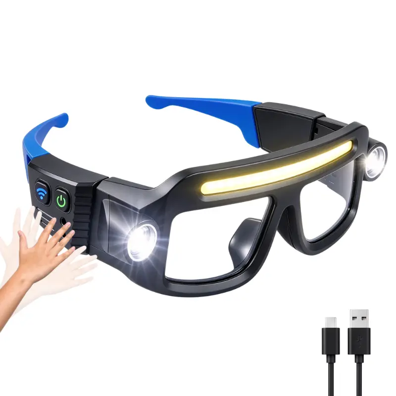 JOYTUTUS Rechargeable LED Headlamp Glasses - Hand-Wave Sense, Type-C USB Charging, 5-Mode COB Lights, Dual Side Spotlights, IPX4 Waterresist, Lightweight Motorcycle Accessories for Camping, Automotive Tasks