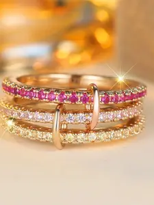 Red and White Flower Artificial Synthetic Zircon Ring Set, Vintage Gold, Wedding Bride Wedding Ring, Party Women's Accessory, Stackable Engagement Ring