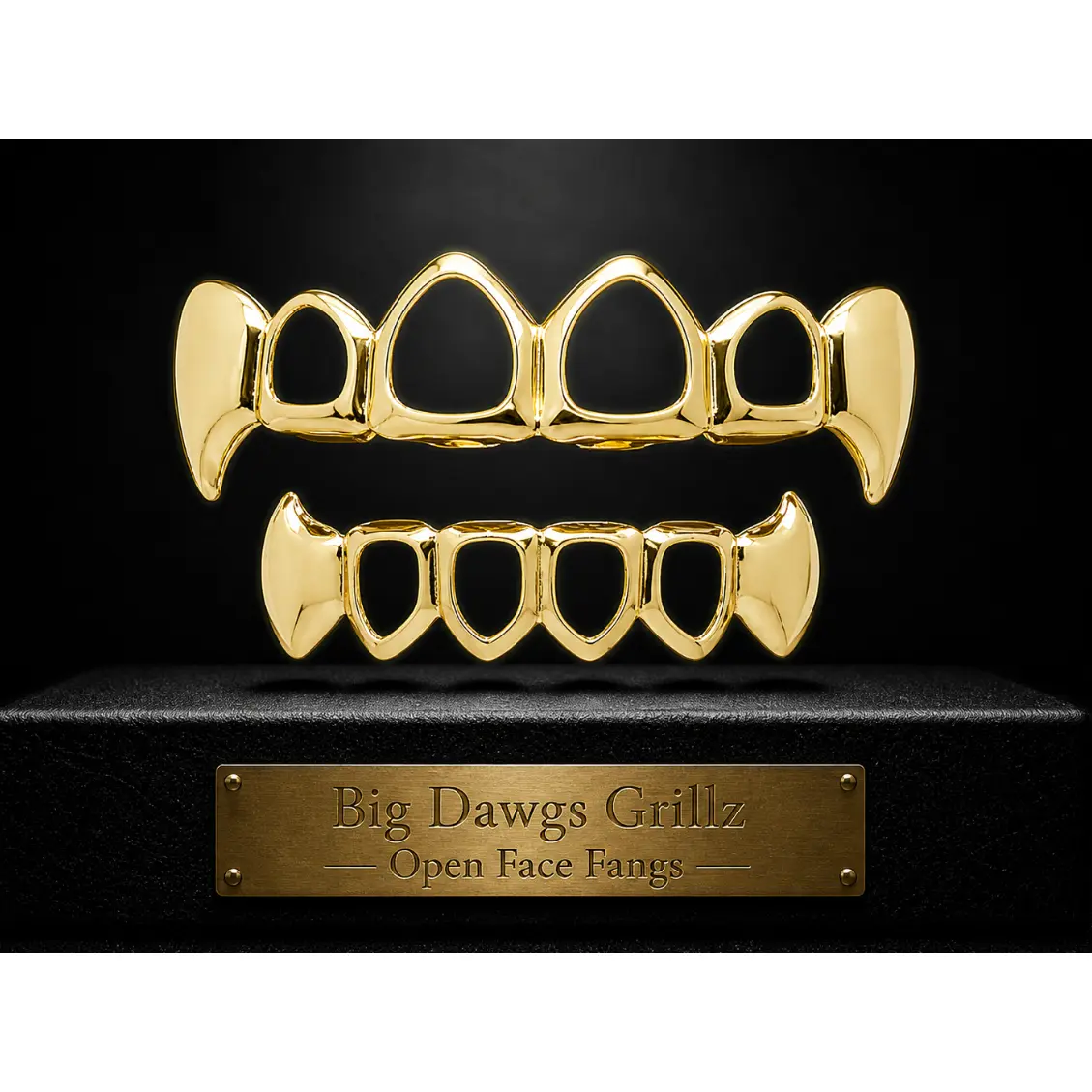 14K Gold Plated Open Face Vampire Fang Grillz Set