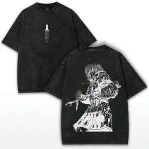 Vinland Saga x Anime – Darkcore Warrior Oversized Tee with Bold Back Art Print & Washed Streetwear Drop